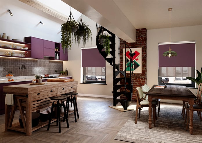 Rimini (Blackout), Plum & Optima Bracken - Double Roller Blind - Image 6